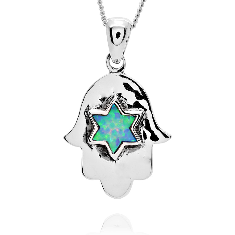 Hamsa and Star of David Solid Gold Pendant with Gemstone GPD5079 – Peter  Stone Jewelry